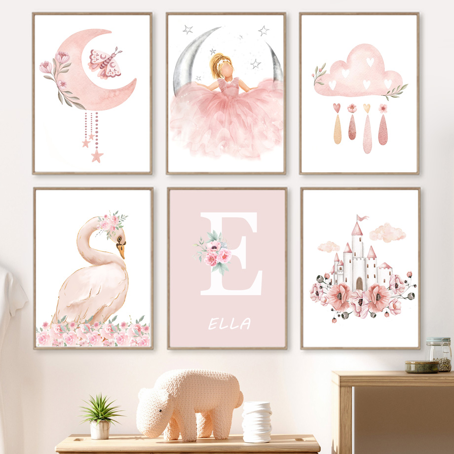 Baby Nursery Girl - Toile murale d'ange rose pour fille,