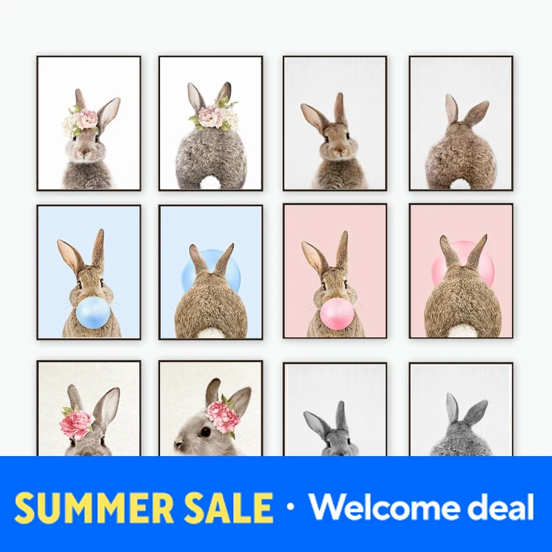 Baby Nursery Posters - 2026 Affiches d'art Rabbit Bubble Gum,