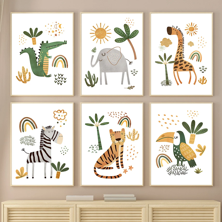 Baby Nursery Plants - Tableau mural sur toile avec animaux