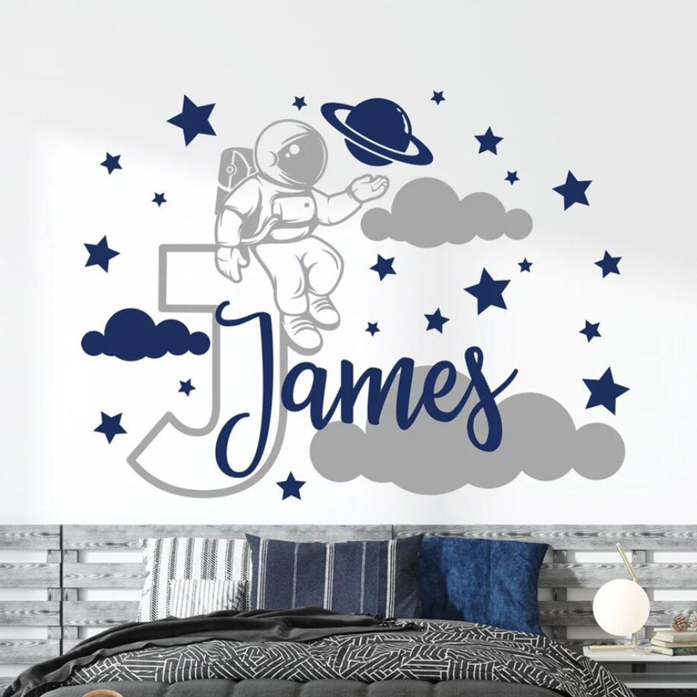 Baby Nursery Package - Autocollant mural d'astronaute de l'espace, nom