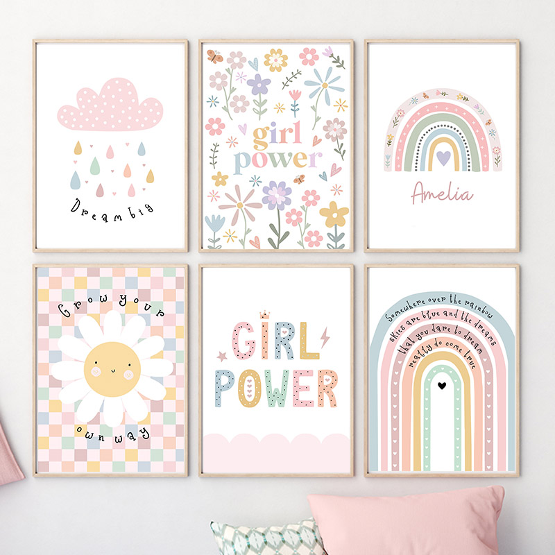 Baby Nursery Posters - Toile d'art mural avec soleil, fleur,