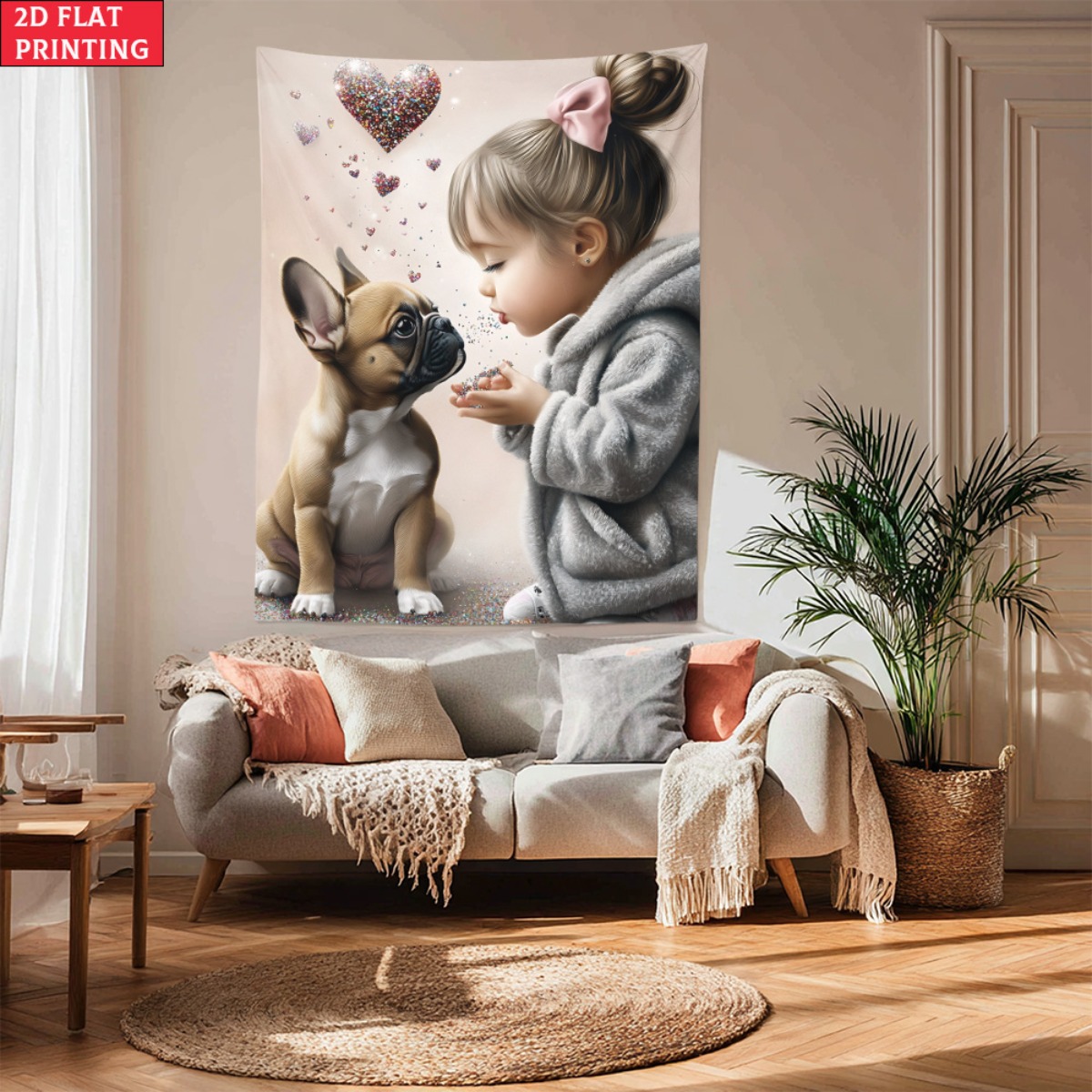 Fille avec bouledogue français - Baby Nursery Girl avis et prix